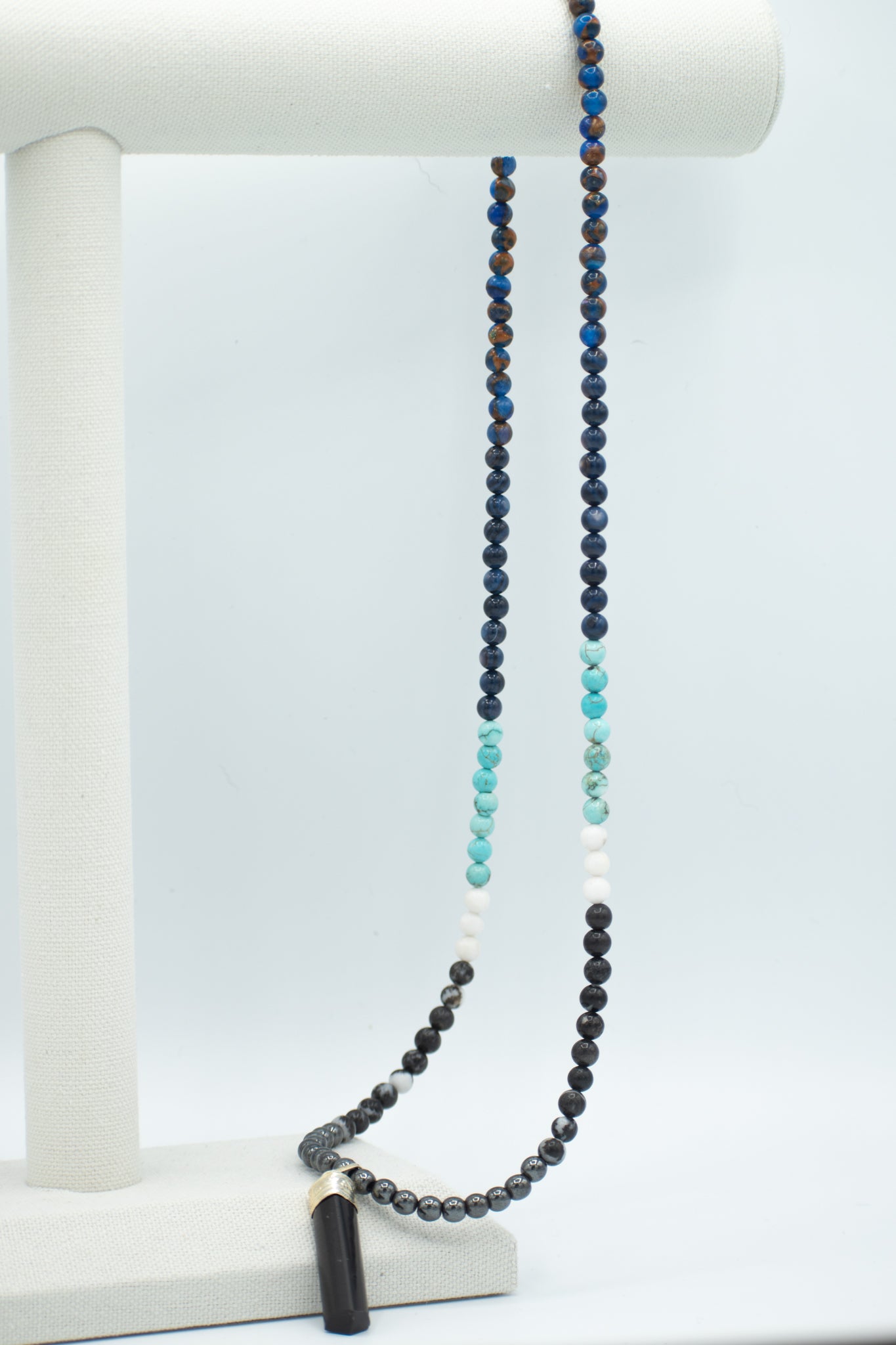 Emanuel Health Black Beads With A Touch Of Blue And White Necklace