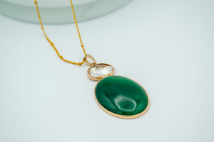 Gold Necklace with green jade stone