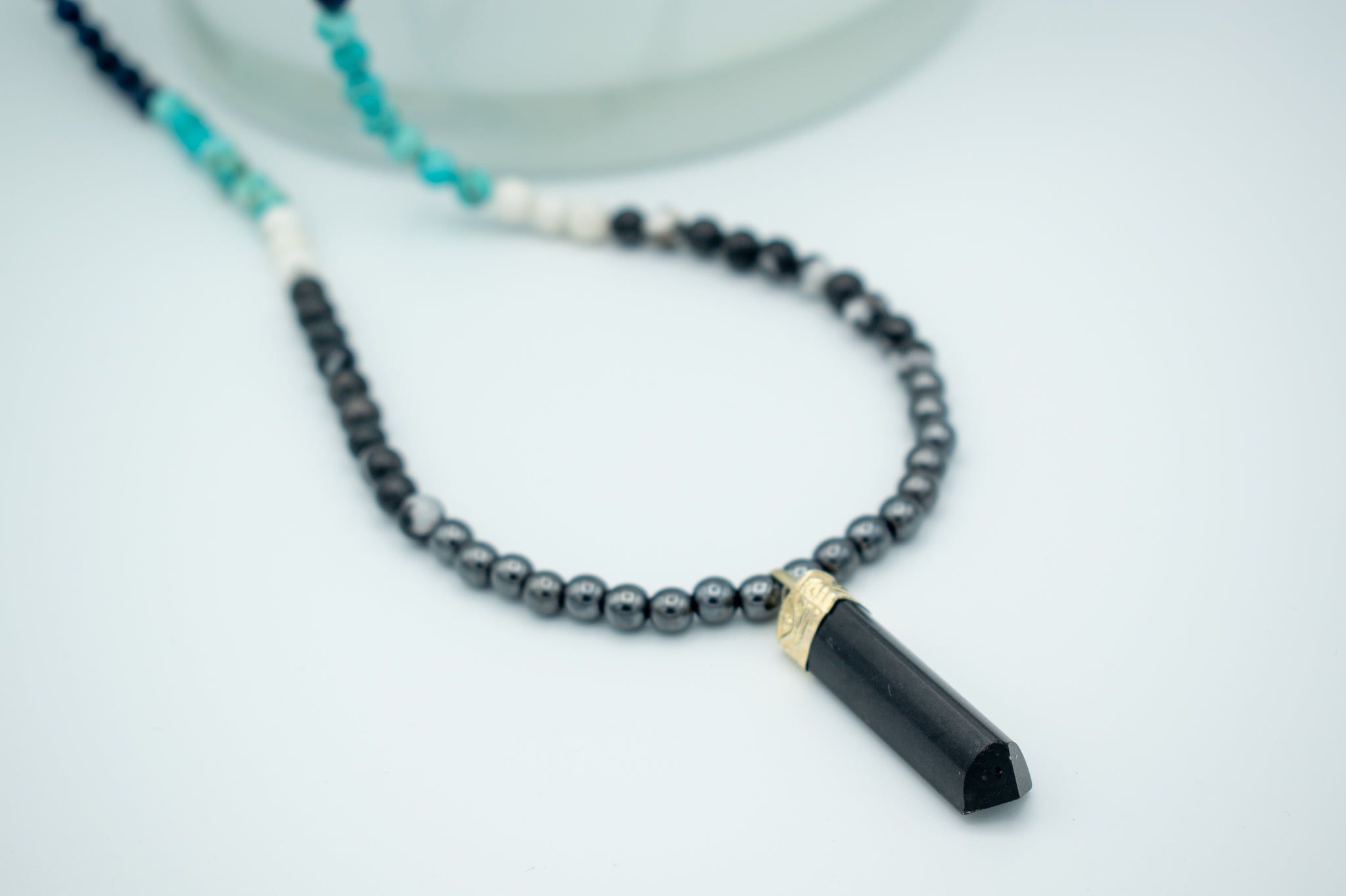 Emanuel Health Black Beads With A Touch Of Blue And White Necklace