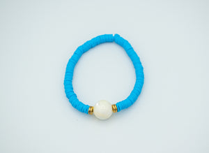 top view of Lagoon Blue bracelet with Mother of Pearl