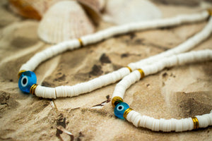 Two White Evil Eye anklets