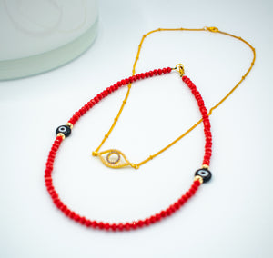 Gold & Red Evil Eye Choker SET