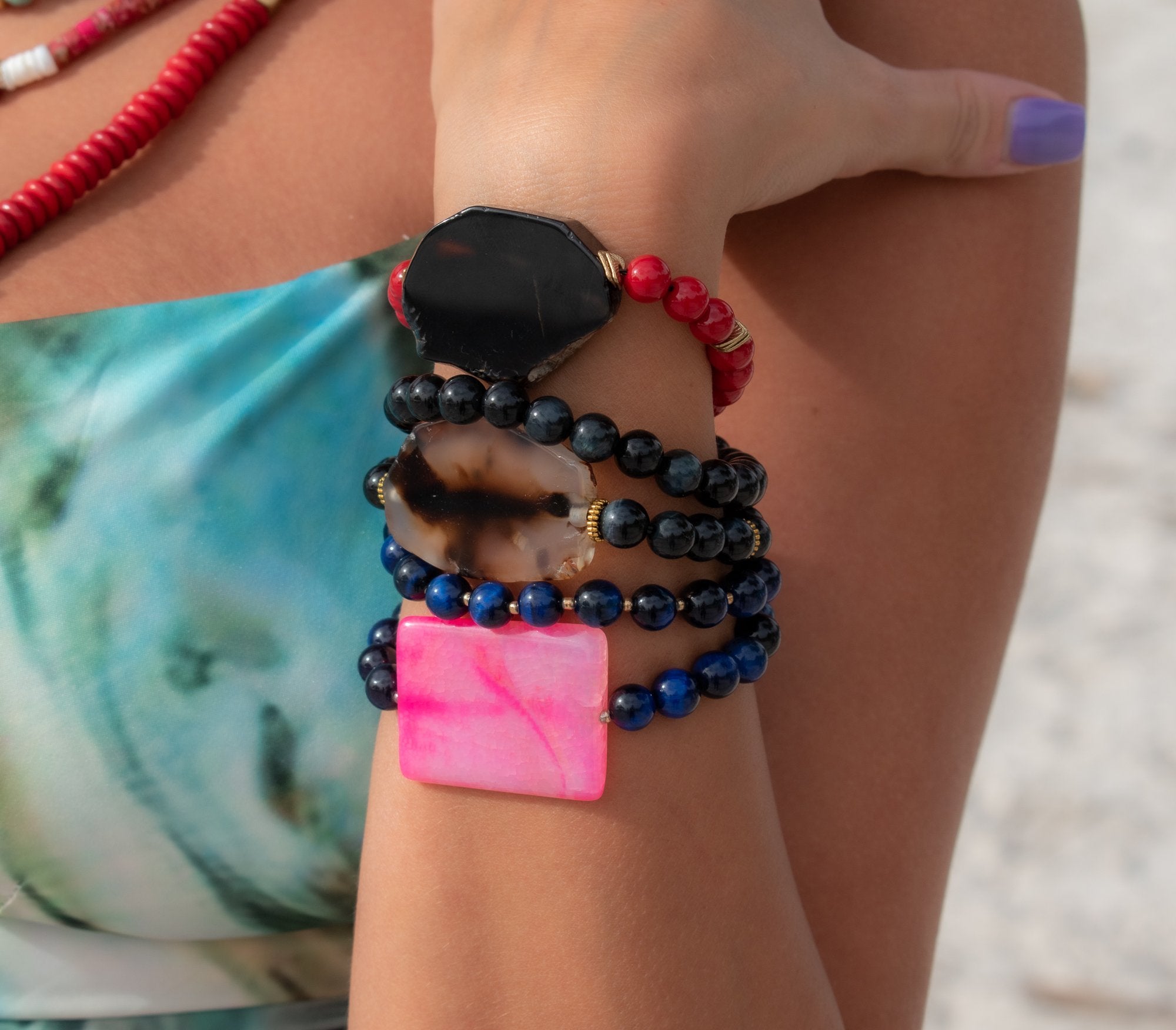 woman wearing a Healing stone bracelet 