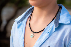 closeup of Star of David necklace