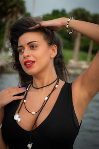 Bow tie strength Black Wrap Around Necklace with Pearls