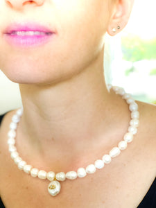 woman wearing a Ocean Love Pearl Necklace